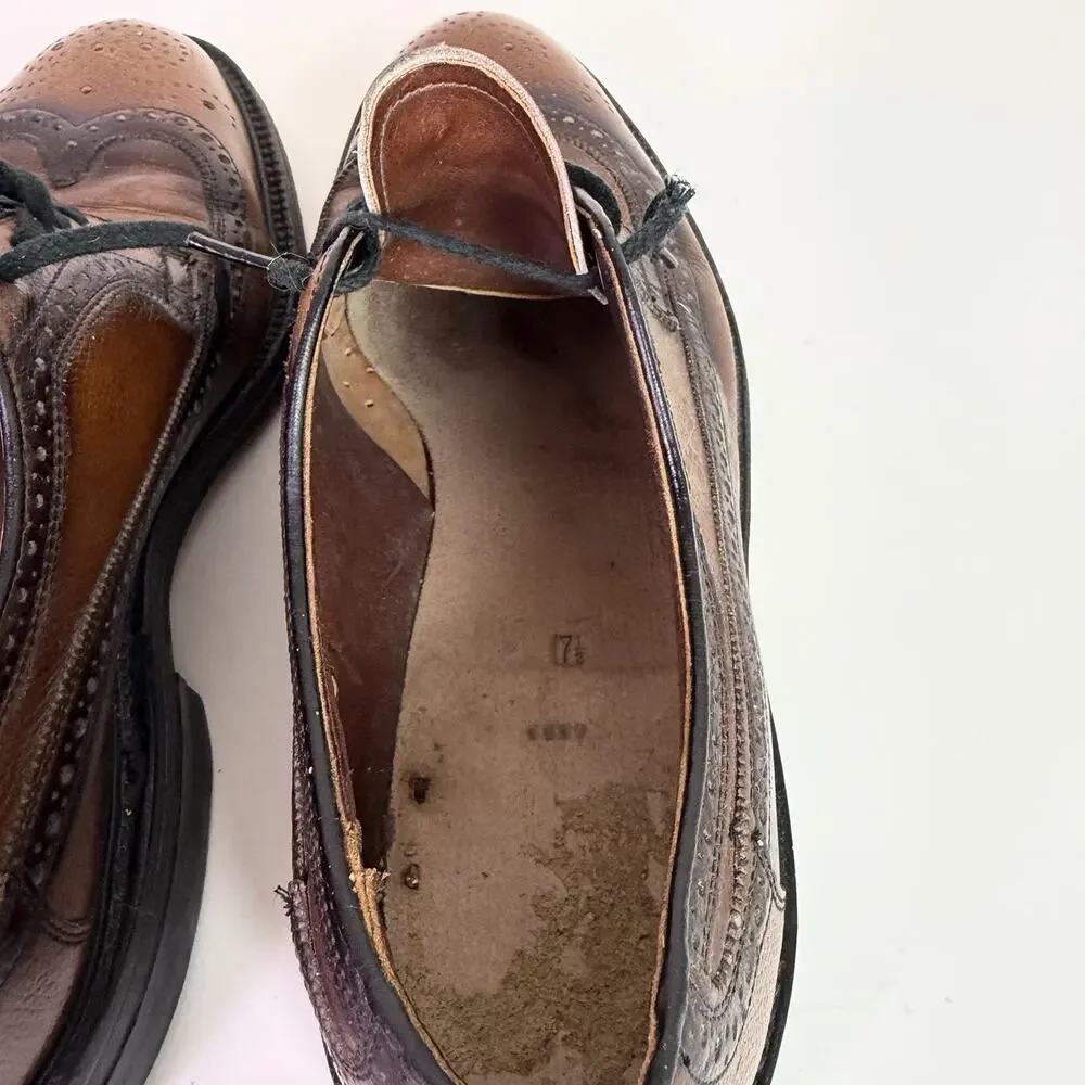 Vintage Nunn Bush Two Tone Brown Wingtip Brogue Oxford Dress Shoes Mens 7.5D USA